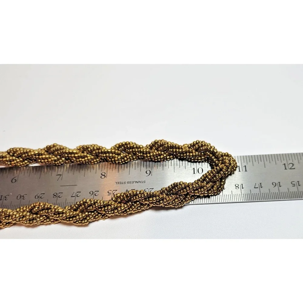Gold Beaded Necklace Braided‎ Statement Costume Jewelry